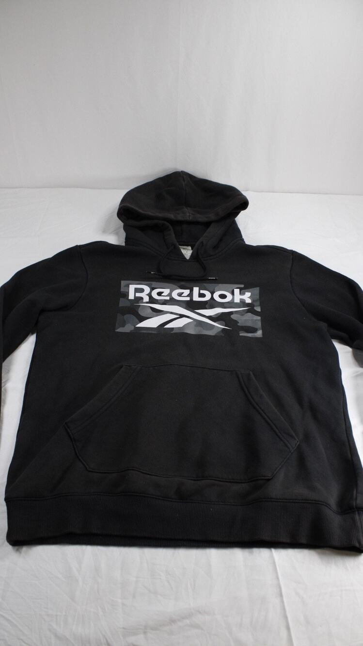 Reebok Mens S Identity Modern Camo Fleece Pullover Hoodie Black Big Logo